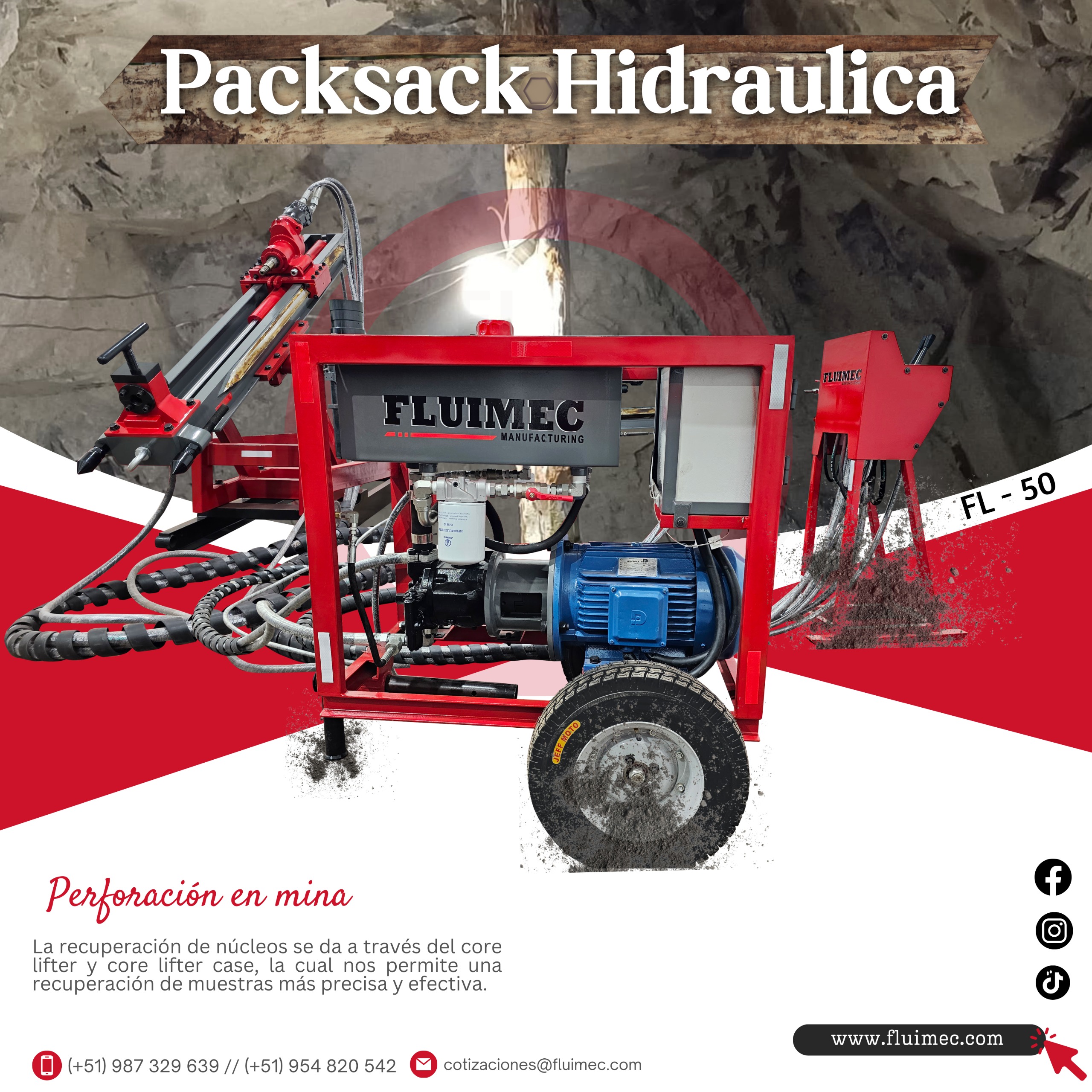 Perforadora Hidráulica FL-50 eficaz para espacios confinados 